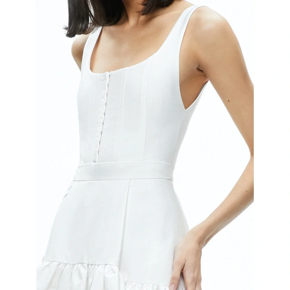 Alice + Olivia Diana Off White Sleeveless Structured Midi Dress